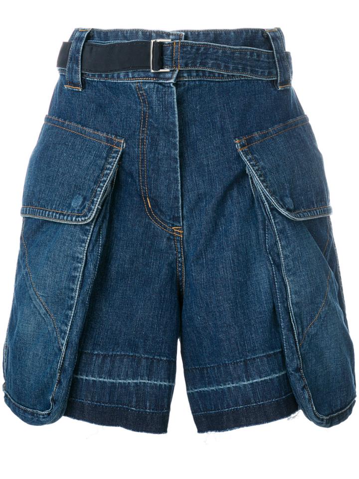 Sacai Belted Denim Shorts - Blue