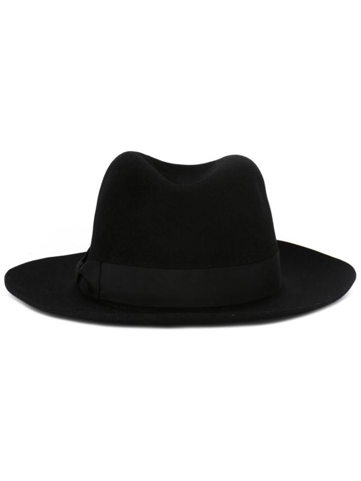 Salvatore Ferragamo Fedora Hat, Women's, Size: 58, Black, Rabbit Fur Felt