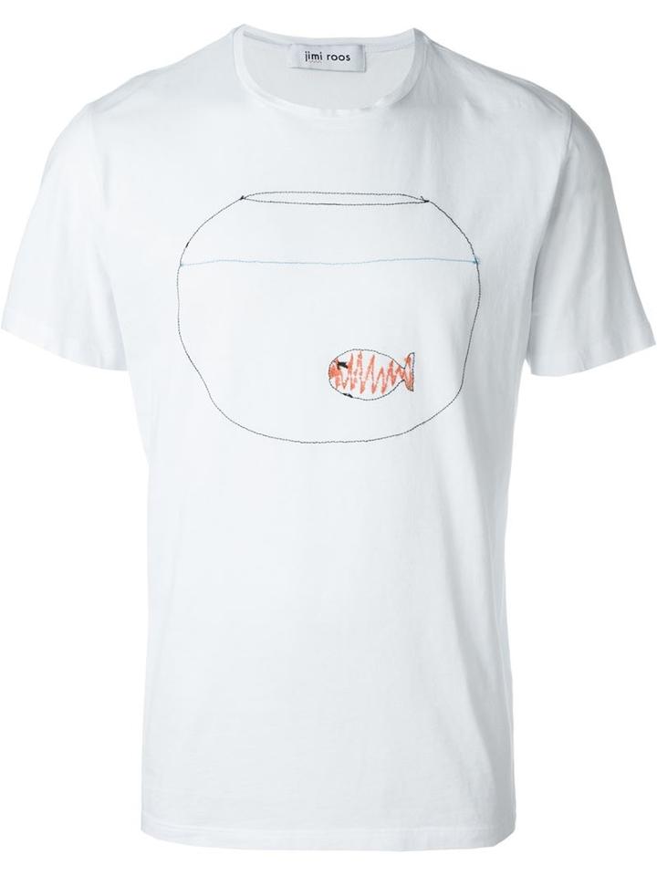 Jimi Roos Embroidered Fish T-shirt, Men's, Size: L, White, Cotton