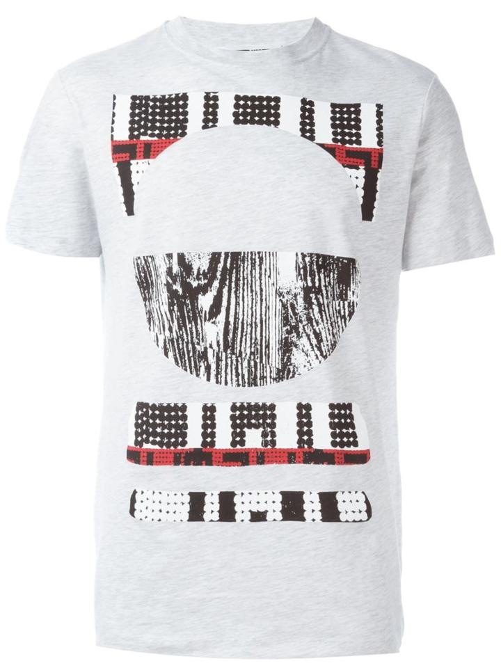 Mcq Alexander Mcqueen Tribal Print T-shirt, Men's, Size: Large, Grey, Cotton