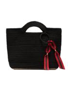 Sensi Studio Black Ribbon Tassel Straw Basket Bag