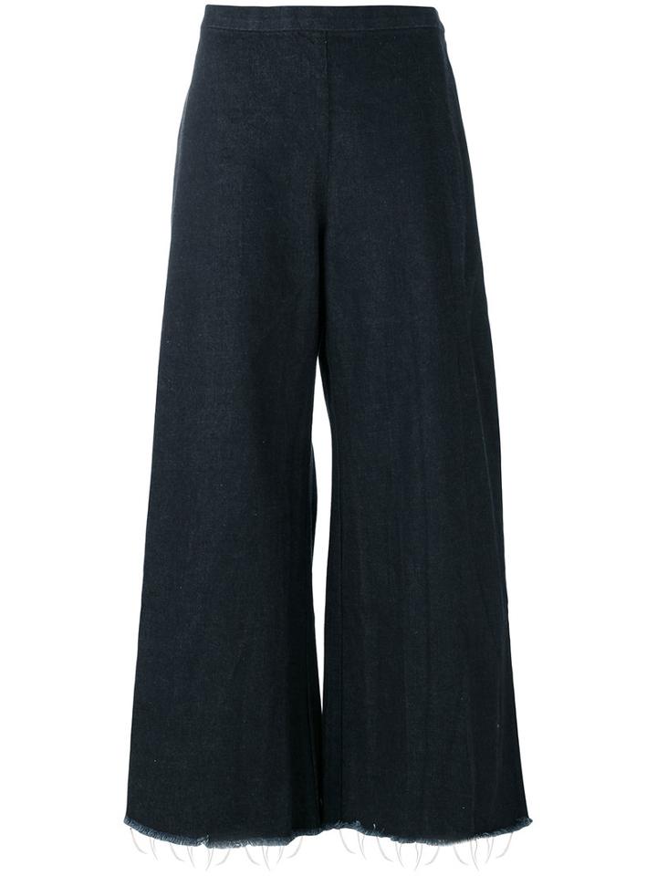 Frayed Wide Leg Cropped Jeans - Women - Cotton - 4, Blue, Cotton, Simon Miller