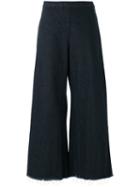 Frayed Wide Leg Cropped Jeans - Women - Cotton - 4, Blue, Cotton, Simon Miller