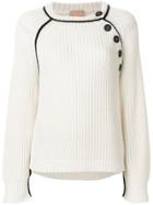 Nude Chunky Knit Button Sweater - White