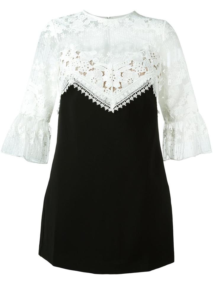 Self-portrait Embroidered Mini Dress, Women's, Size: 10, Black, Polyester/polyamide/cotton