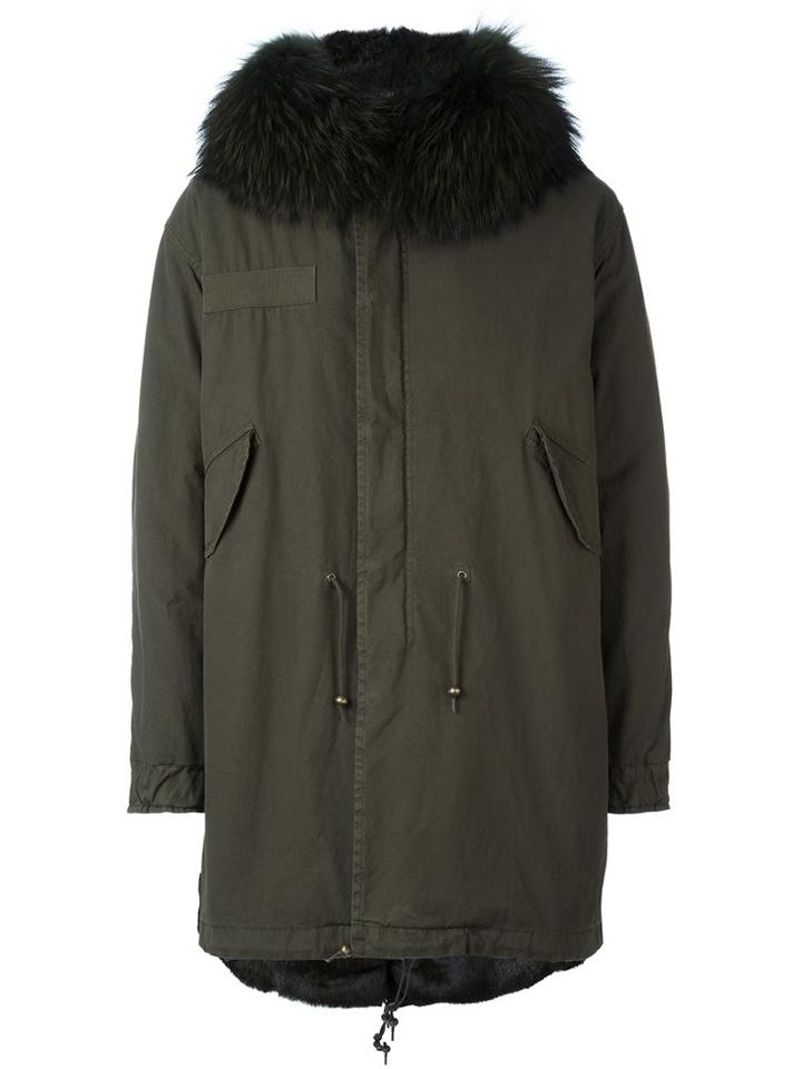 Mr & Mrs Italy Raccoon Fur Collar Parka, Men's, Size: Medium, Green, Cotton/lamb Skin/rabbit Fur/racoon Fur