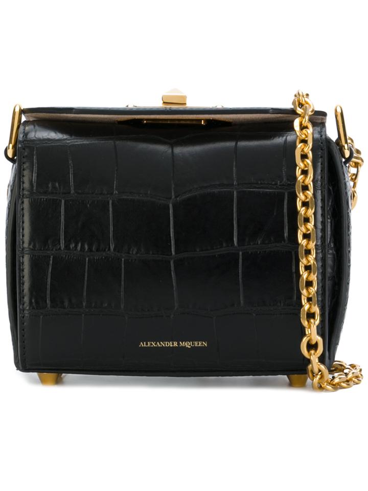 Alexander Mcqueen Box Crocodile Embossed Bag - Black