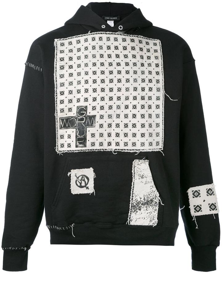 Heikki Salonen - Patch Hoodied - Unisex - Cotton/polyester - S, Black, Cotton/polyester