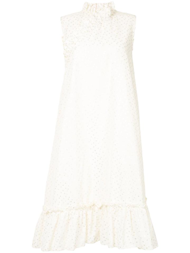 Kage Sleeveless Metallic Spot Ruffle Dress - White