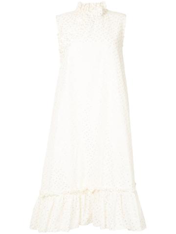 Kage Sleeveless Metallic Spot Ruffle Dress - White