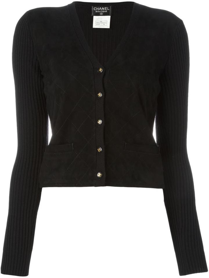 Chanel Vintage Quilted Suede Cardigan, Women's, Black