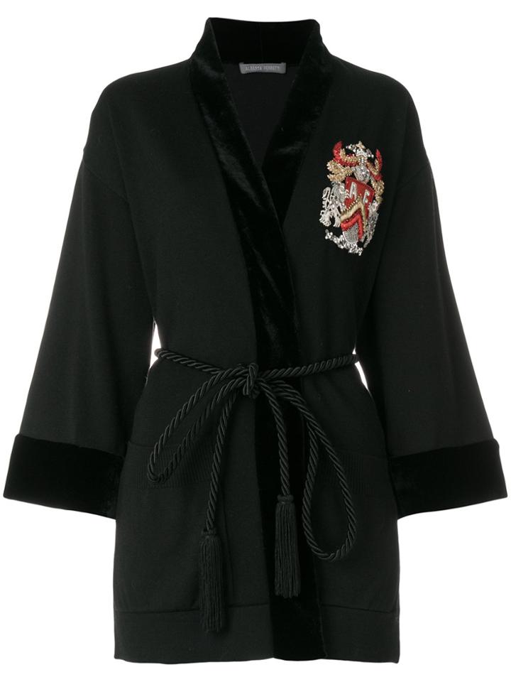 Alberta Ferretti Embroidered Belted Cardigan - Black