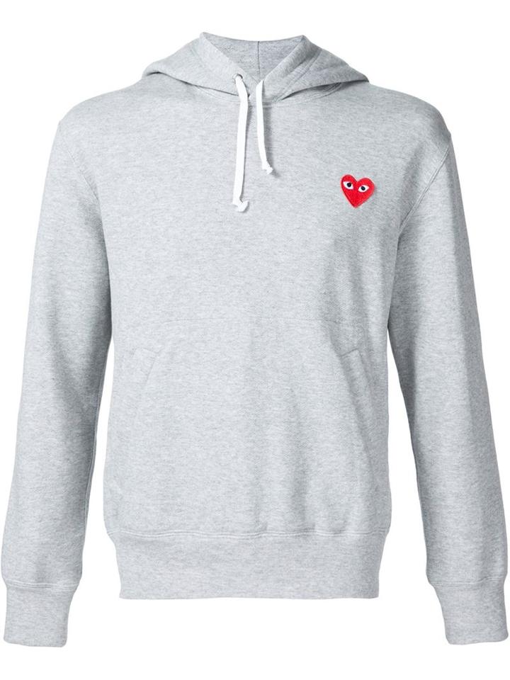 Comme Des Garçons Play Embroidered Heart Hoodie, Men's, Size: S, Grey, Cotton