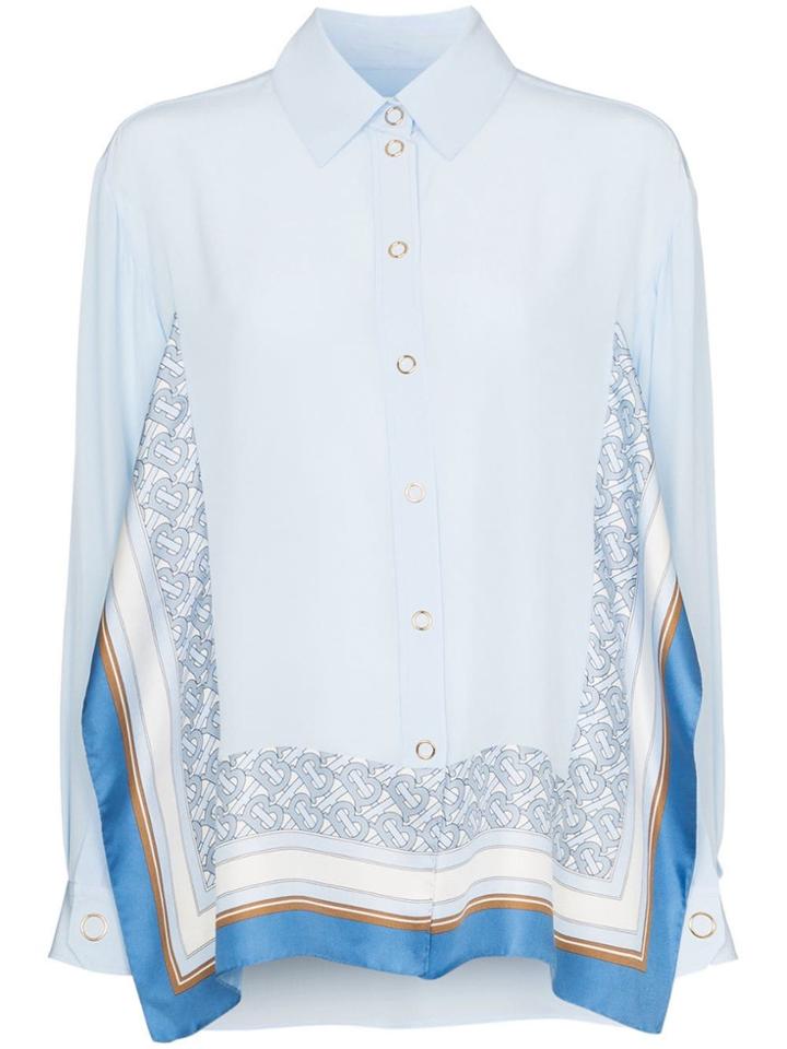 Burberry Monogram Scarf Detail Silk Shirt - Blue