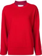 Sacai Poplin Insert Sweater, Women's, Size: 2, Red, Cotton/polyester/wool