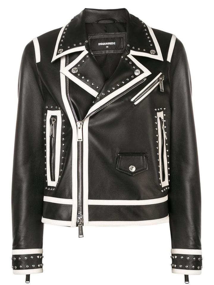 Dsquared2 Contrasting Trim Biker Jacket - Black
