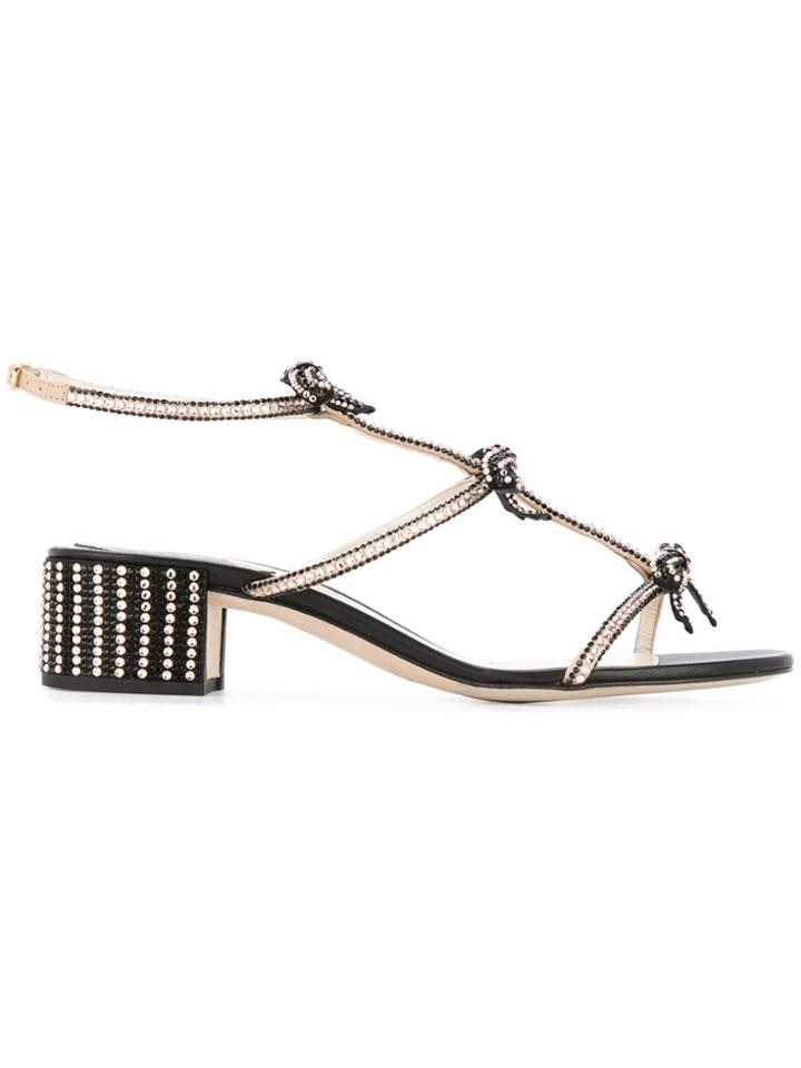 René Caovilla Embellished Bow Sandals - Black