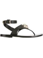 Versace Medusa Thong Strap Sandals, Women's, Size: 37.5, Black, Leather