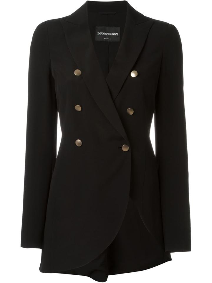 Emporio Armani Side Slit Jacket, Women's, Size: 46, Black, Silk/polyester/acetate