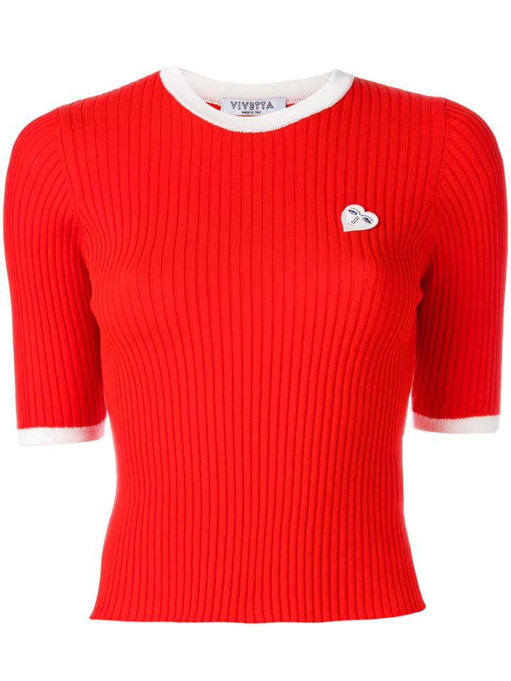 Vivetta Heart Patch Knitted Top, Women's, Size: 40, Red, Cotton/polyamide/viscose