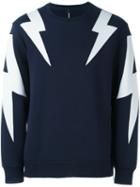 Neil Barrett Lightning Bolt Sweatshirt, Men's, Size: S, Blue, Viscose/spandex/elastane/cotton/lyocell