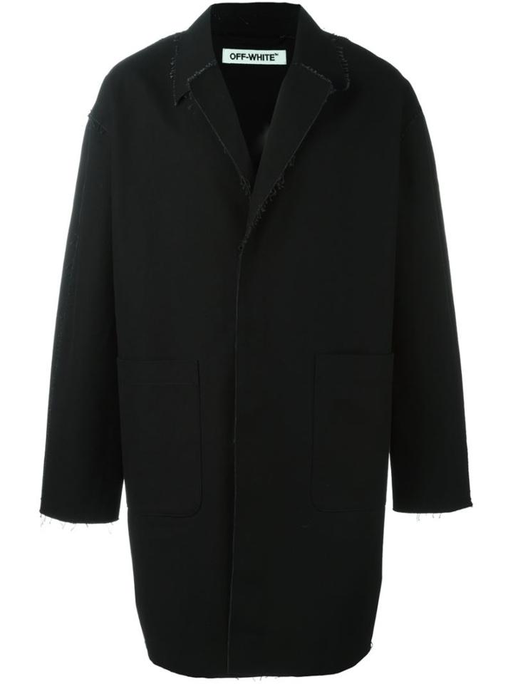 Off-white Single Breasted Coat, Men's, Size: Medium, Black, Cotton
