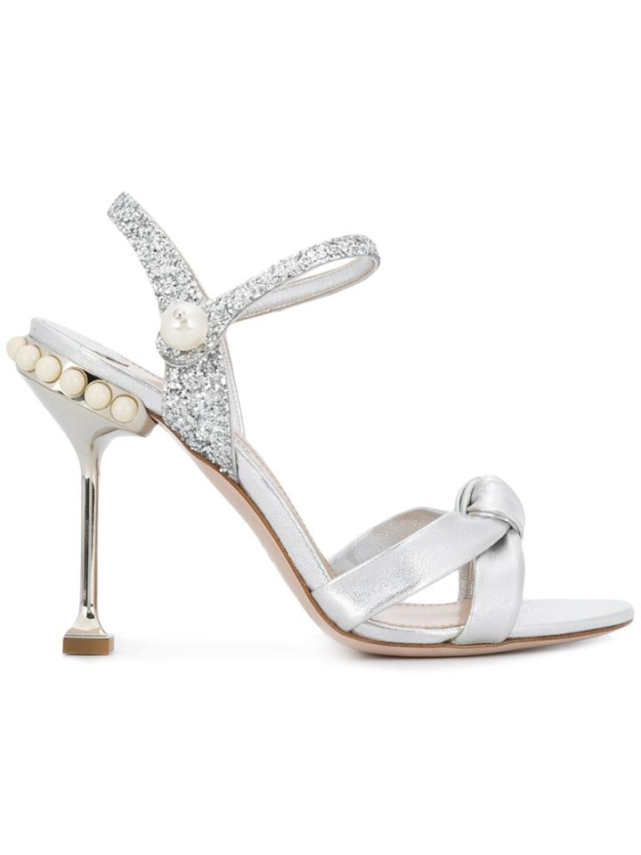 Miu Miu Pearl Strappy Sandals - Metallic