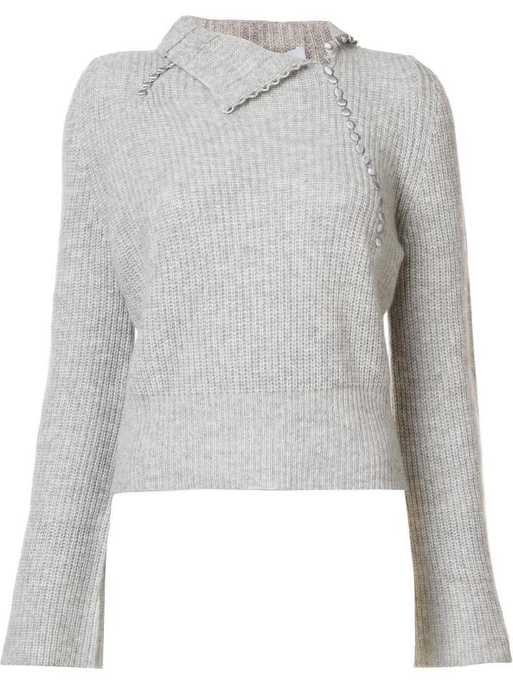 Derek Lam 10 Crosby Asymmetric Foldover Collar Jumper, Women's, Size: Large, Grey, Cashmere