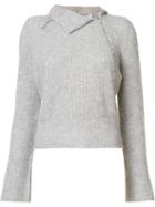 Derek Lam 10 Crosby Asymmetric Foldover Collar Jumper, Women's, Size: Large, Grey, Cashmere