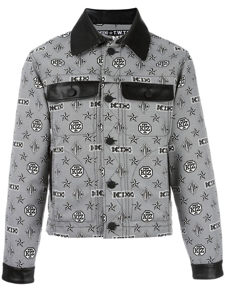 Ktz Monogram Print Shirt Jacket, Men's, Size: Small, Black, Polyester