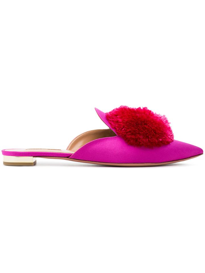 Aquazzura Pink Powder Puff Satin Mules - Pink & Purple