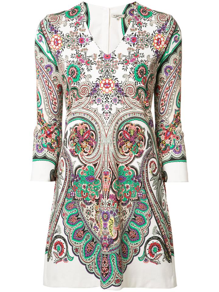 Etro Abstract Print Dress, Size: 38, White, Cotton/spandex/elastane