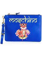 Moschino Tiger Clutch Bag, Women's, Blue, Leather