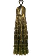 Elie Saab - Metallic (grey) Tiered Skirt Gown - Women - Silk/polyethylene - 38, Silk/polyethylene