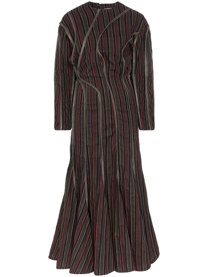Y/project Leather-piping Striped Maxi-dress - Green