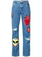 House Of Holland Heart Boyfriend Jeans, Women's, Size: 10, Blue, Cotton/spandex/elastane