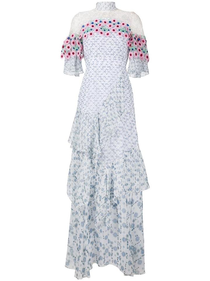 Peter Pilotto Crochet Flower Appliqué Long Dress, Women's, Size: 6, Silk/polyimide/polyester