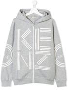 Kenzo Kids Teen Logo Print Zip-up Hoodie - Grey