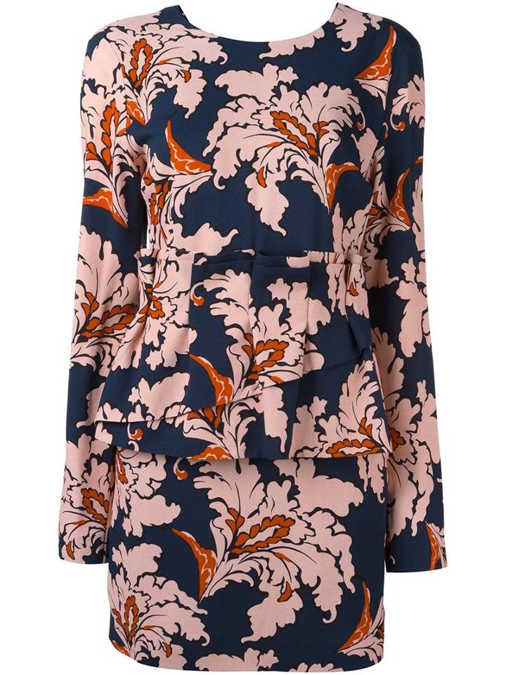 Msgm Floral Print Dress, Women's, Size: 40, Blue, Viscose/polyester