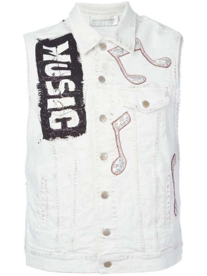 Faith Connexion Notes Patches Sleeveless Jacket, Men's, Size: 1, White, Cotton/spandex/elastane
