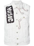 Faith Connexion Notes Patches Sleeveless Jacket, Men's, Size: 1, White, Cotton/spandex/elastane