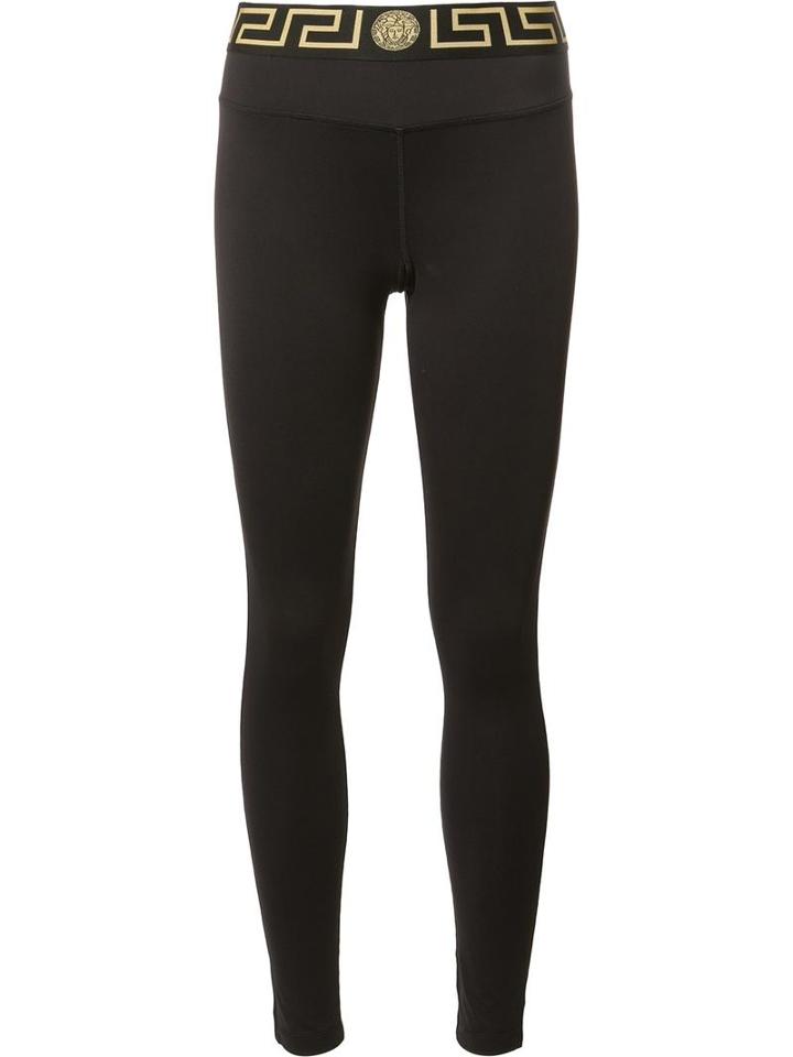 Versace Greek Key Waistband Leggings, Women's, Size: 3, Black, Polyamide/spandex/elastane