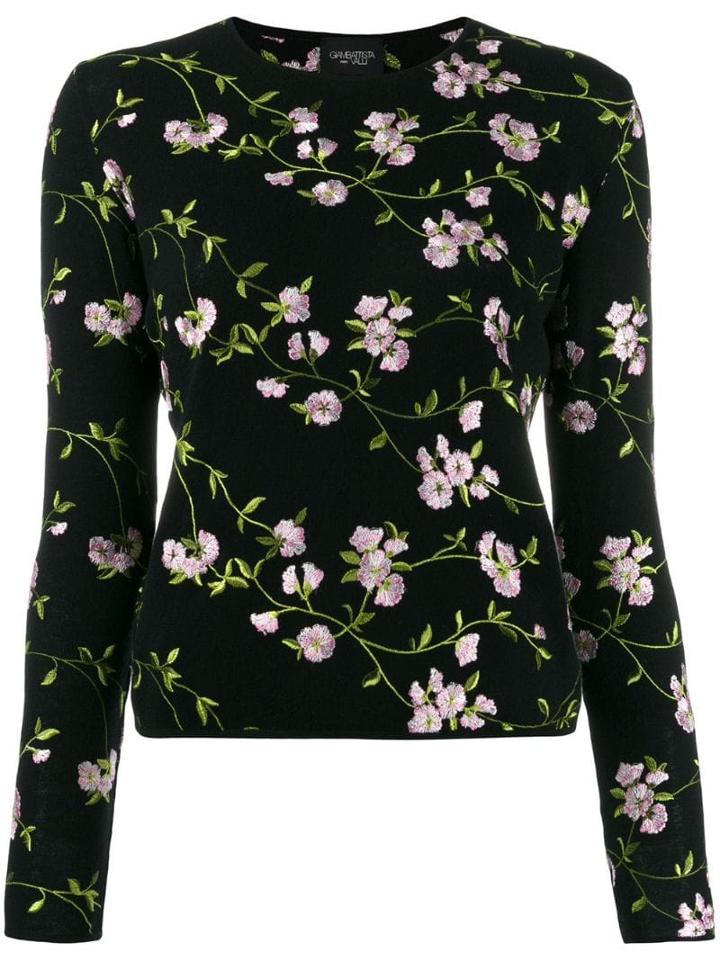Giambattista Valli Floral Embroidered Knitted Top - Black