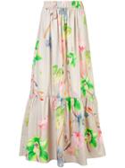 Tibi Floral Print Ruffle Skirt - Brown