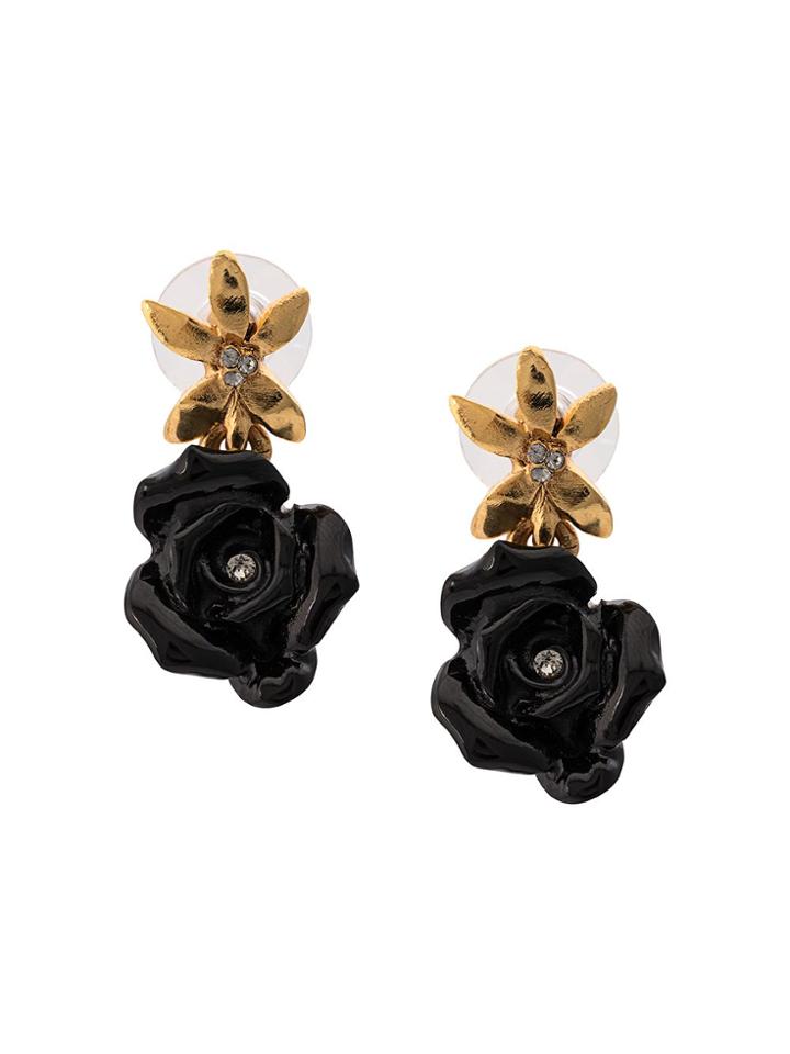 Oscar De La Renta Embellished Rose Earrings - Black