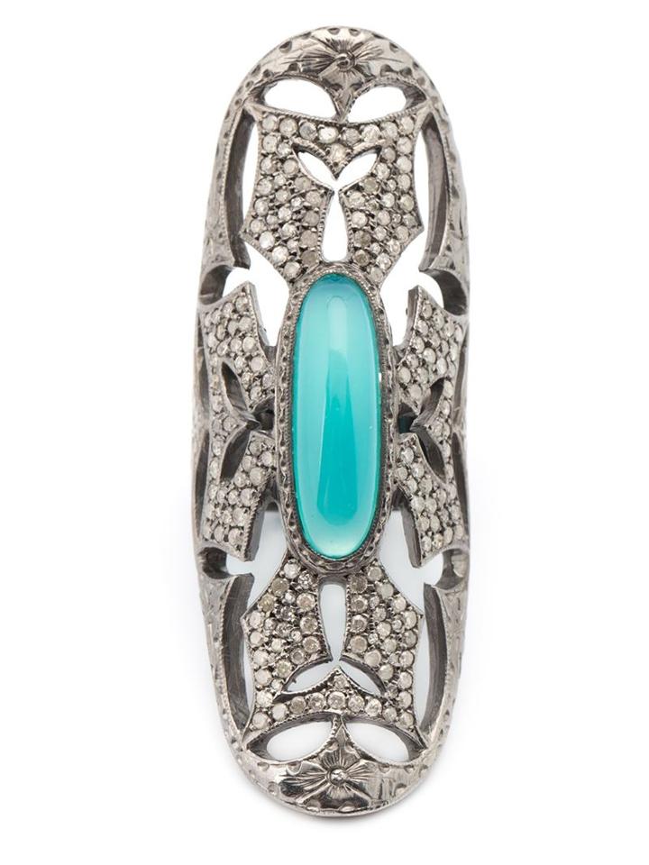Loree Rodkin Long Maltese Cross Chrysocolla And Diamond Ring