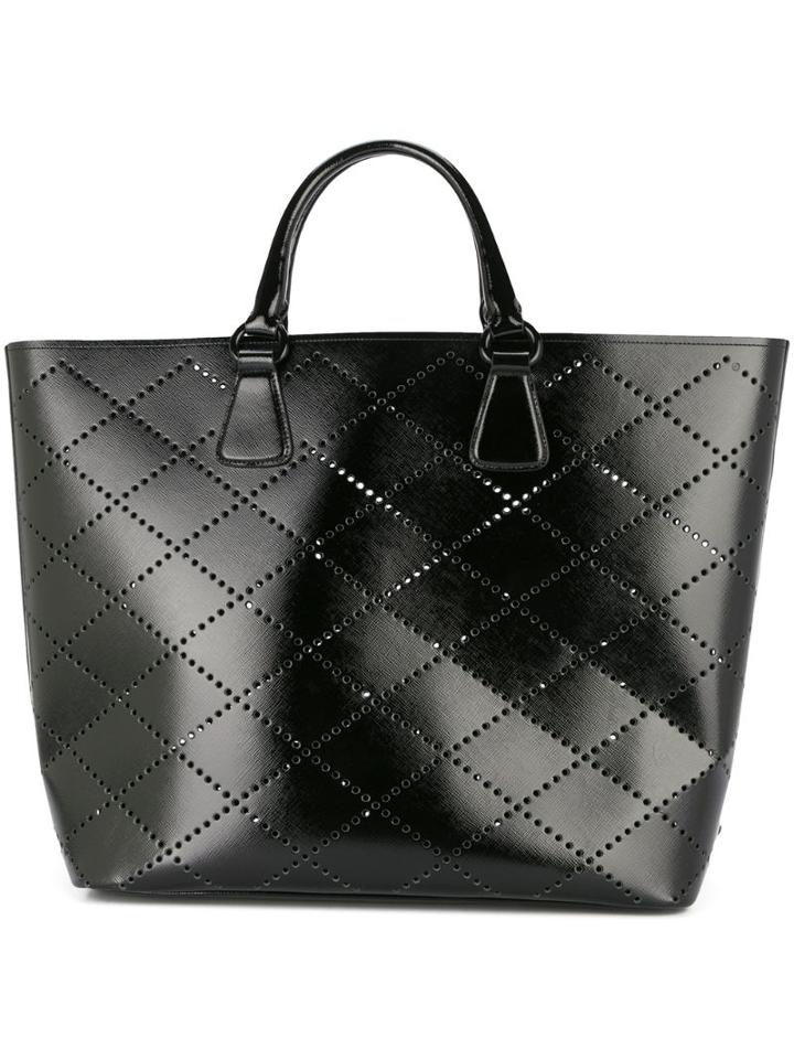Prada Pre-owned Perforated Pattern Tote Bag - Black