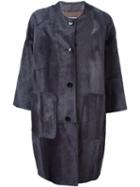 Yves Salomon Single Breasted Midi Coat, Women's, Size: 40, Grey, Silk/calf Leather/calf Hair/lamb Fur