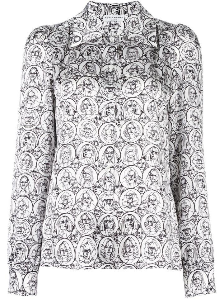 Sonia Rykiel Faces Print Shirt, Women's, Size: 38, Black, Silk