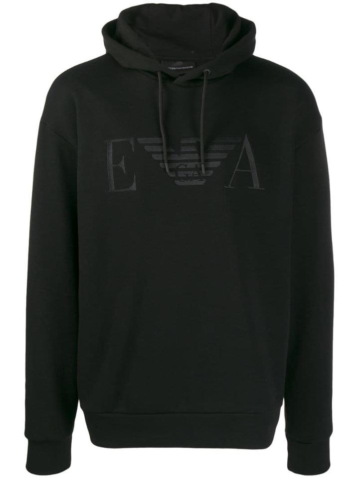 Emporio Armani Embroidered Logo Hoodie - Black